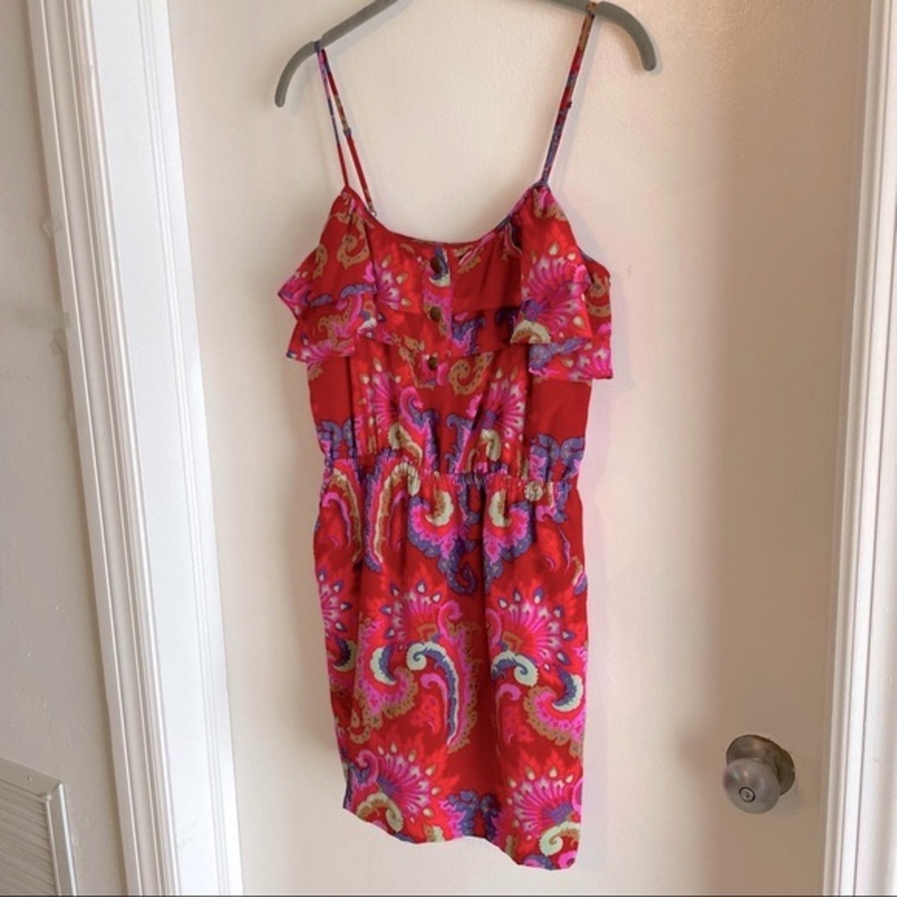 TIBI New York Designer Red Print Silk Mini Dress! Great condition. Shorts under.